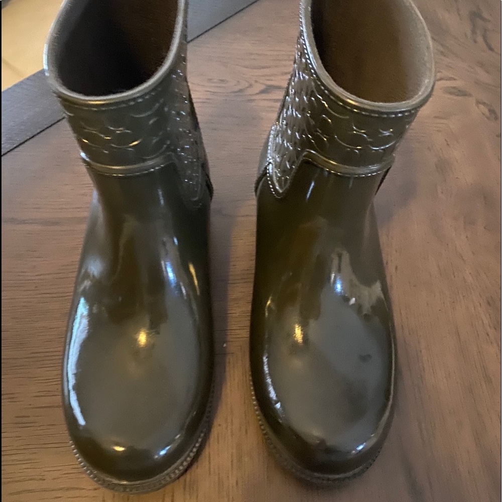 Green/brown Coach rain boots never worn